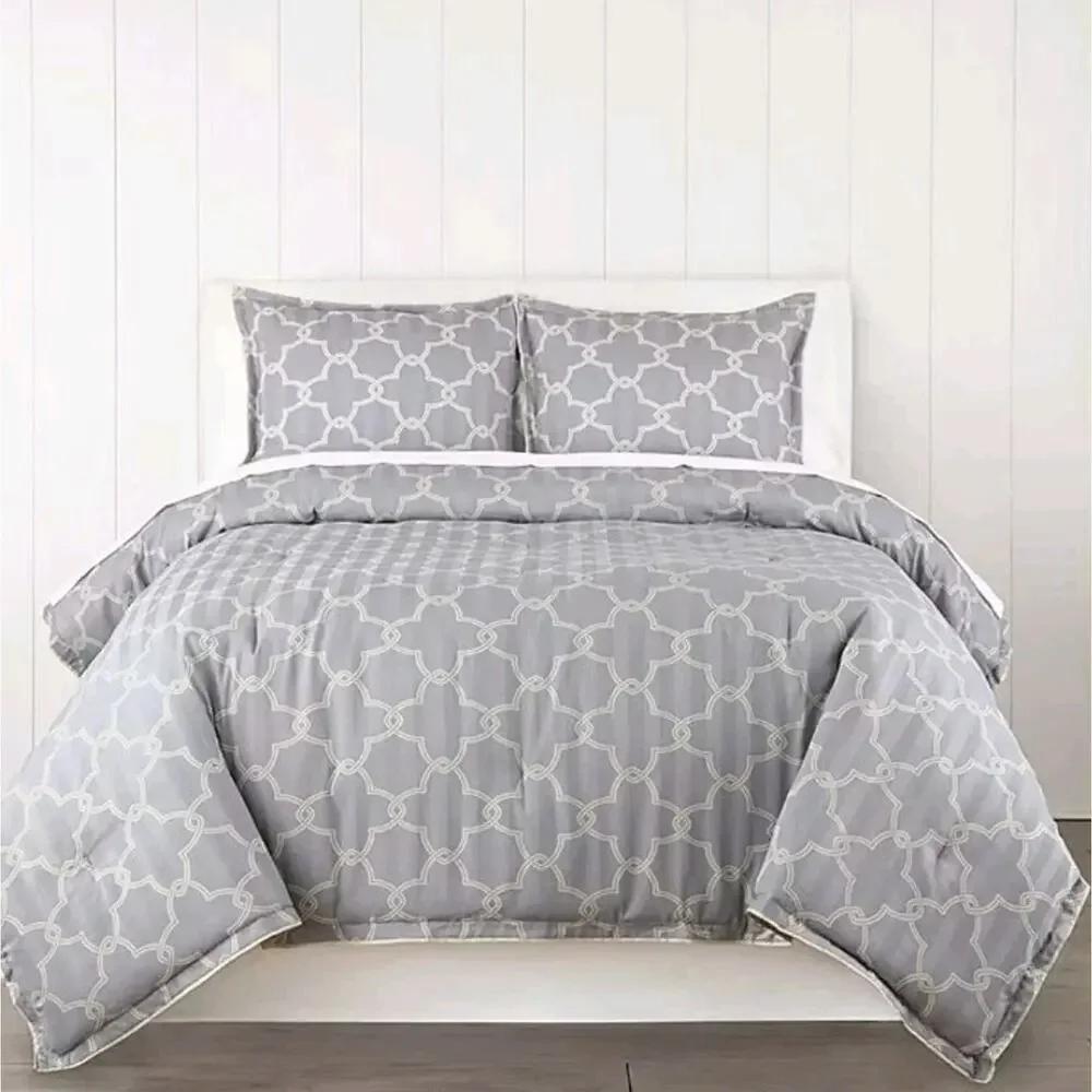 Liz Claiborne Adelaide 3pm Comforter Set Weathered Gray Geometric NEW Reversible